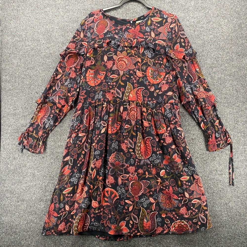 Loft Dress Womens 14 Red‎ Paisley Prairie Fairy Cottagecore Boho Peasant Rustic